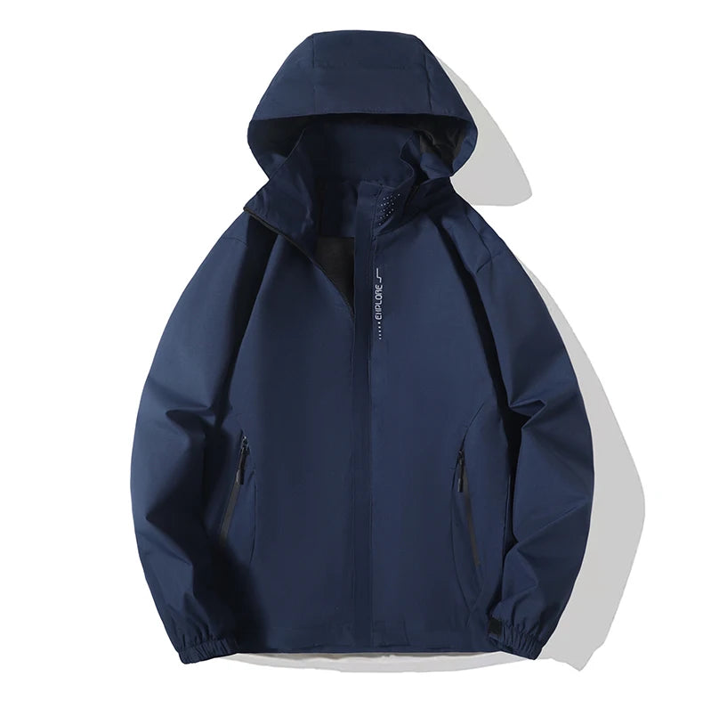 Multifunctional men's outdoor jacket, windproof, rainproof, and warm autumn/winter hooded jacket, outdoor raincoat, mountaineeri
