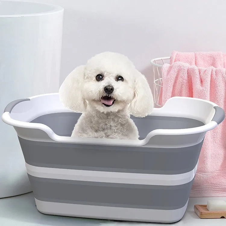 New silicone PP folding bathtub, multi-functional foldable pet/baby bathtub, with drain holes, laundry storage basket