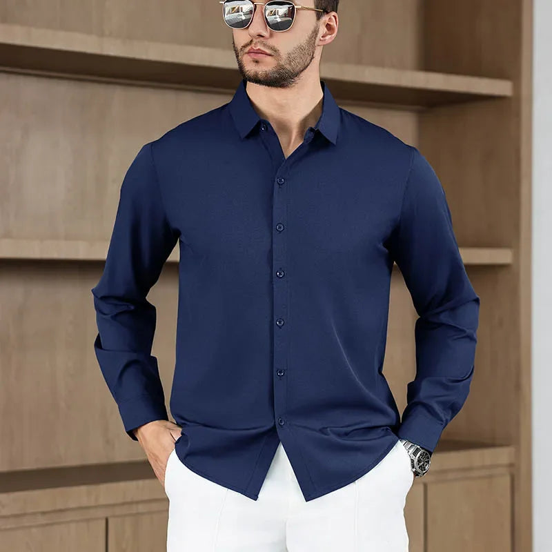 New Men's Business Casual Long Sleeved Solid Color Shirt Wrinkle Resistant Wrinkle Free Comfortable All Season Versatile Top