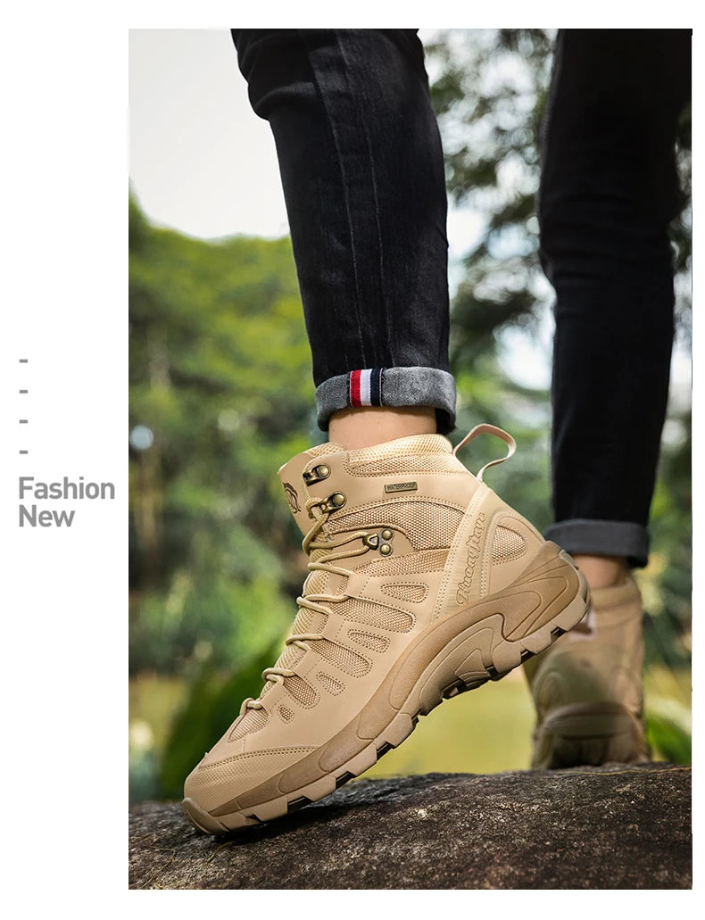 Winter Anti-slip Mens Boots Outdoor Leather Hiking Boots Breathable Men Desert Boots Comfortable Ankle Boots Men Work Shoes