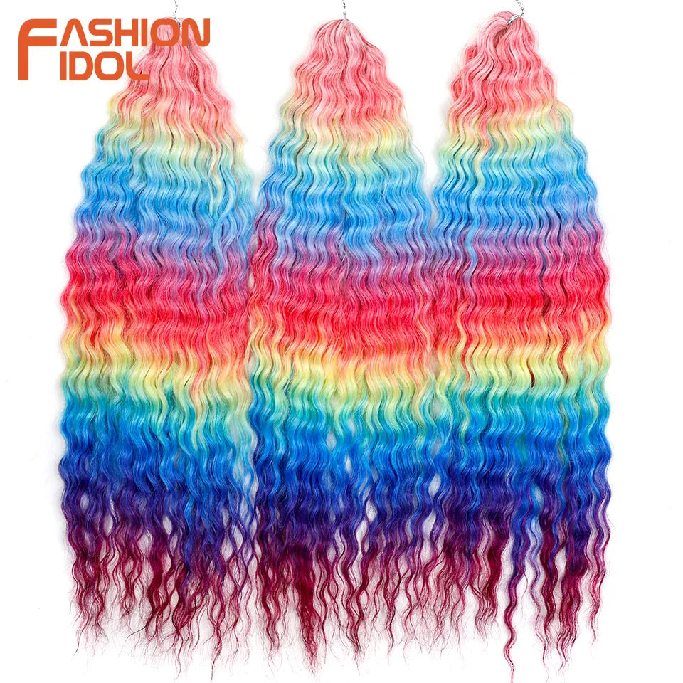 FASHION IDOL 24 Inch 300g Ariel Hair Synthetic Crochet Curly Hair Water Wave Braid Hair Ombre Blonde Braiding Hair Extensions