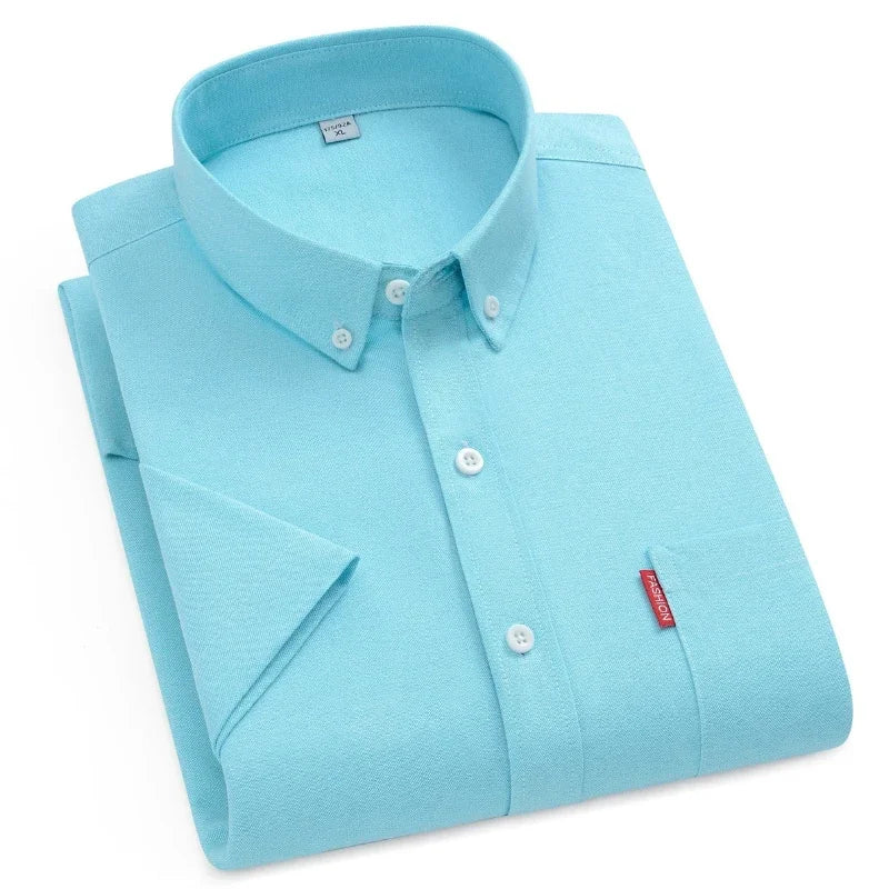 5XL 4XL Men Shirt Short Sleeves with Pockets Summer Business Solid Color Oxford 100% Cotton Men Shirt Short Sleeves White Shirt