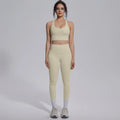 2PCS Yoga Set Summer Gym Sports Running Yoga Clothing Solid Color Cross Bra Workout Top High Waisted Quick Drying Fitness Pants