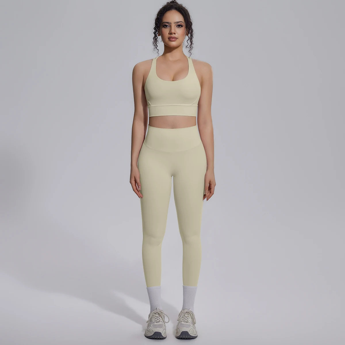 2PCS Yoga Set Summer Gym Sports Running Yoga Clothing Solid Color Cross Bra Workout Top High Waisted Quick Drying Fitness Pants