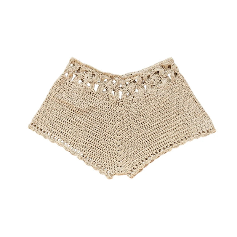 Bohemian Crochet Swim Trunks Sexy Hollow Out Micro Shorts Handmade Crochet Knitted Women Beach Board Bikini Cover-ups Bottoms