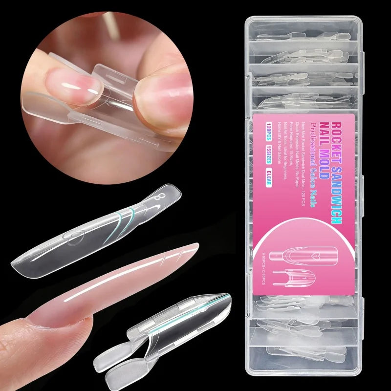 Nail Forms Rocket Shape Dual Layer Extension Mold 15 Sizes 120 Pcs Full Cover Tool For DIY Manicure And Nail Art Making