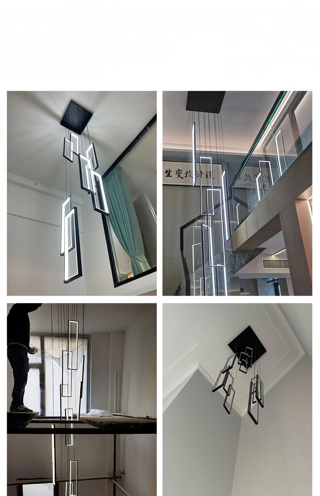 Modern Simple Staircase LED Chandeliers Aluminum Squarer Pendant Lights Loft Villa Duplex Exhibition Hall Decor Lighting Fixture