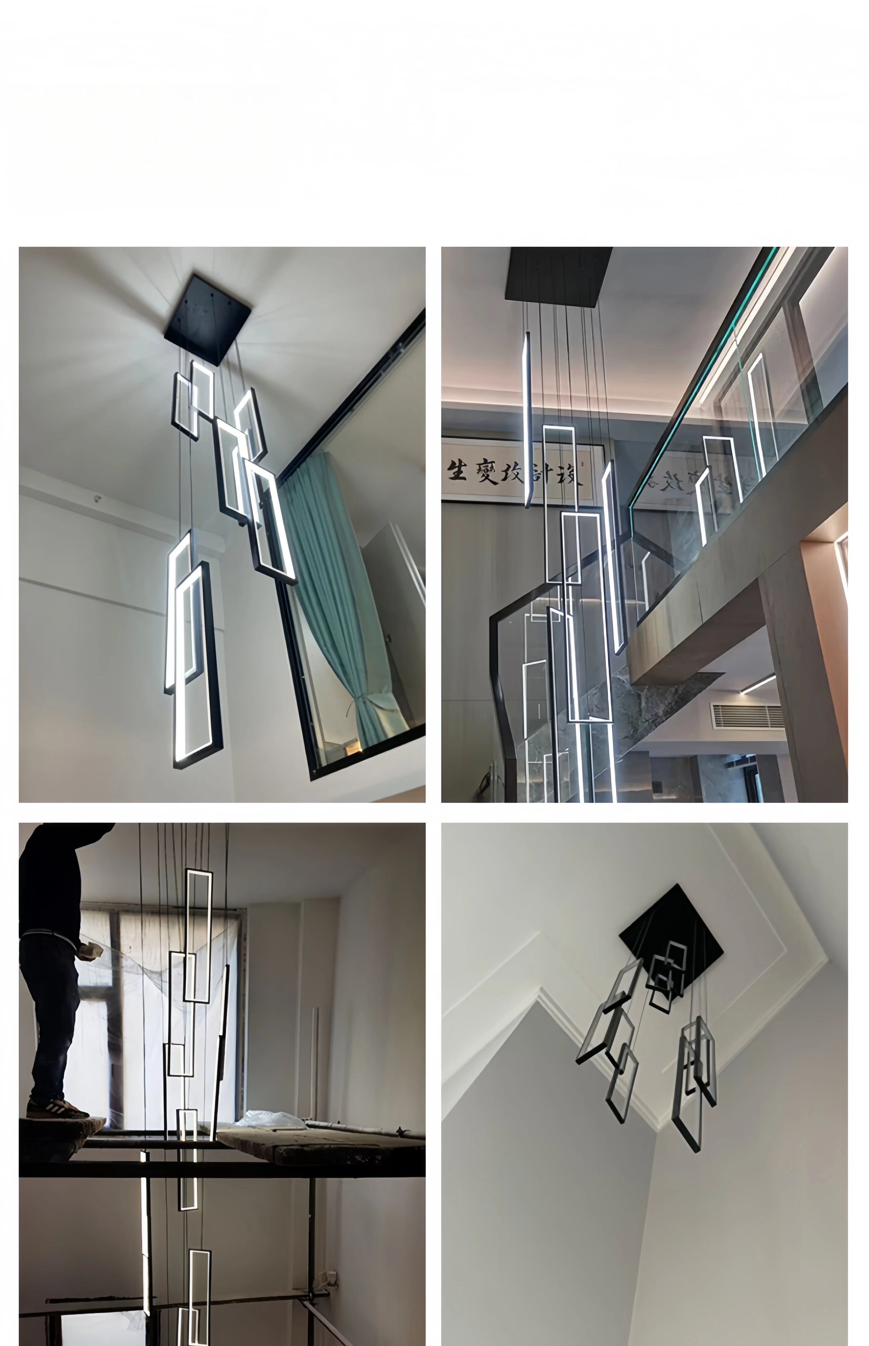 Modern Simple Staircase LED Chandeliers Aluminum Squarer Pendant Lights Loft Villa Duplex Exhibition Hall Decor Lighting Fixture