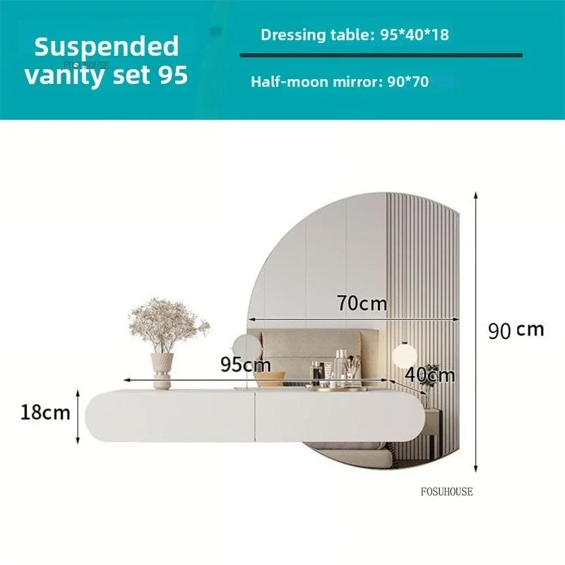 Nordic Wall-mounted Makeup Vanities with Full-length Mirror Vanity Desk Creative Bedroom Furniture Wooden Storage Dressing Table