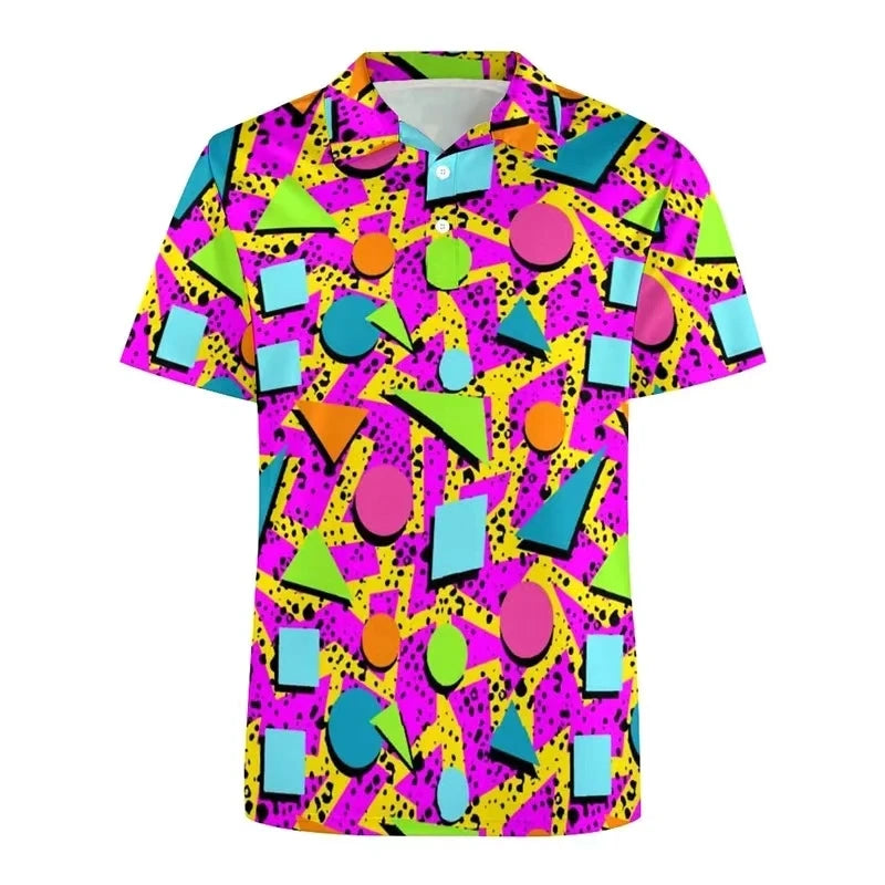 3D Printed Colorful Music Hawaiian Shirts For Men Cool 80s Patterns Blouse Summer Vacation Short Sleeves Tops Loose Shirts