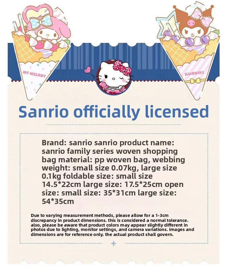 Leopard Print Hello Kitty Eco-Friendly Woven Large Capacity Storage Bag Officially Licensed Cartoon Plaid Waterproof Tote Bag Fo