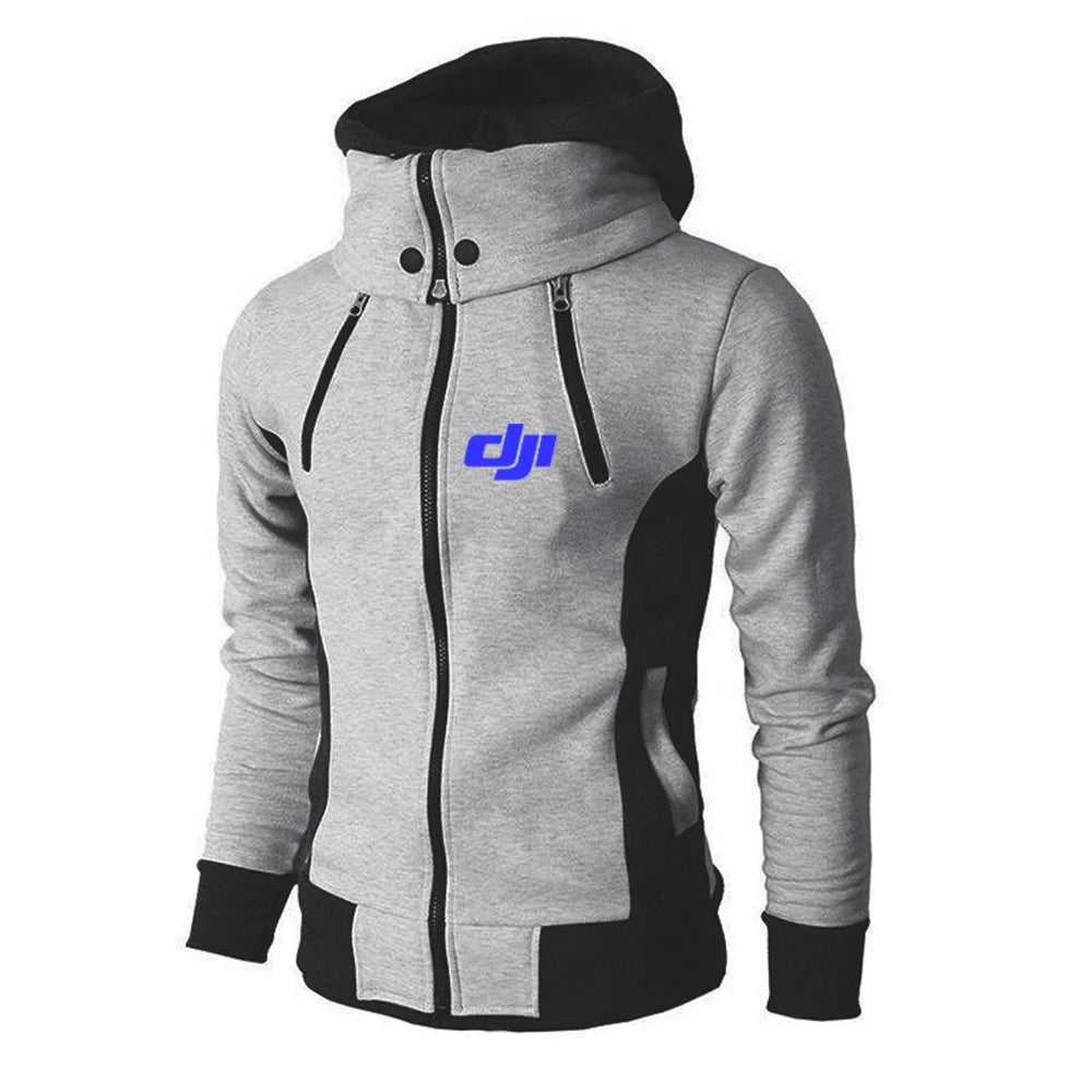 2025 Spring And Autumn Man's Handsome Versatile Hooded Coat Dji Drone Pilot Logo Print Leisure Fashion Zipper Coat Slim Jacket