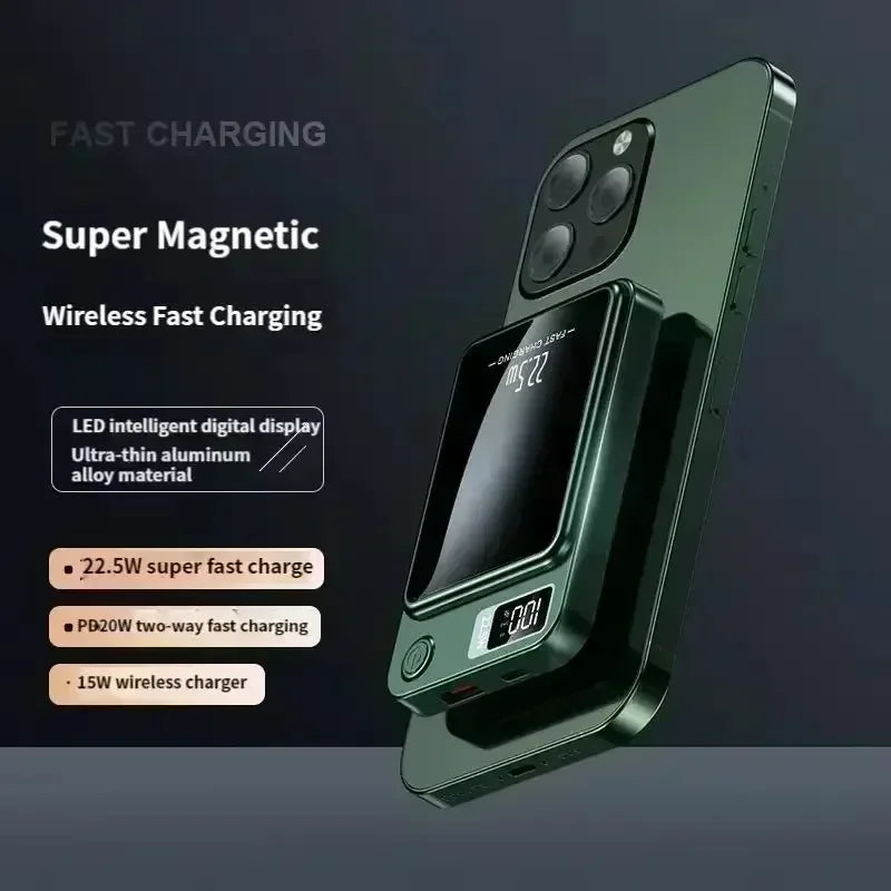 30000mAh Magnetic Wireless Power Bank 22.5W Phone Fast Charger For iPhone 15 14 13 12 External Auxiliary Backup Battery Pack