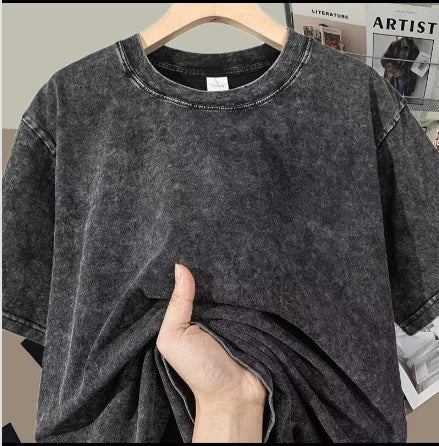 Washed T-shirt Solid Color Mineral Wash Blank Graphic Tee Oversized Loose Short Sleeve Unisex Hip Hop Streetwear Tops