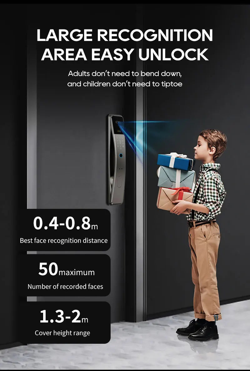SANKESONG Tuya Smart 3D Face Door Lock Security Camera Monitor Intelligent Fingerprint Password Biometric Dual Battery