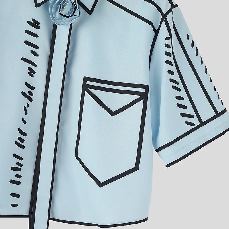 INCERUN Men's Shirt Printing Lapel Short Sleeve Flower Casual Men Clothes Streetwear Summer 2026 Fashion Crop Tops For Man S-5XL