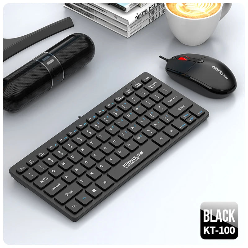 FRIWOL KT-100 Wired  Keyboard Mouse Set 78 Key Mini Portable Keyboard USB Desktop Laptop Office Home Light voice