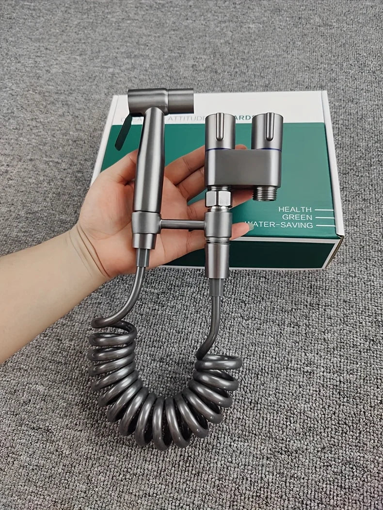 Stainless Steel Nozzle Bidet Handheld Toilet Companion Set Wall Mounted One in Two Out Angle Valve Kit Bathroom Accessories