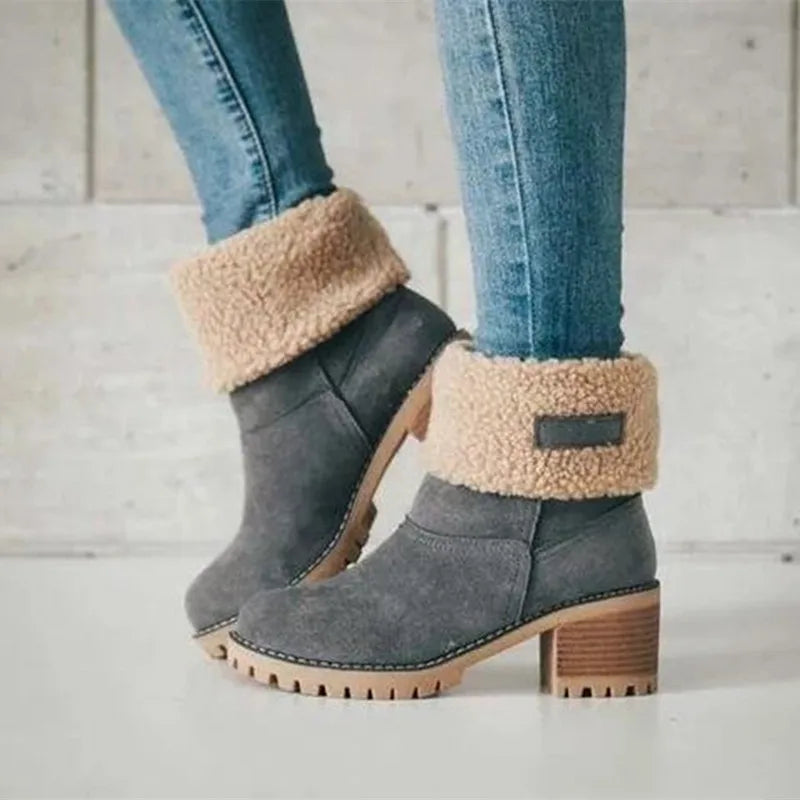 Winter Fashion New Casual and Comfortable Fashion Boots Plus Velvet Warm Square Heel Round Toe Solid Color Women's Boots