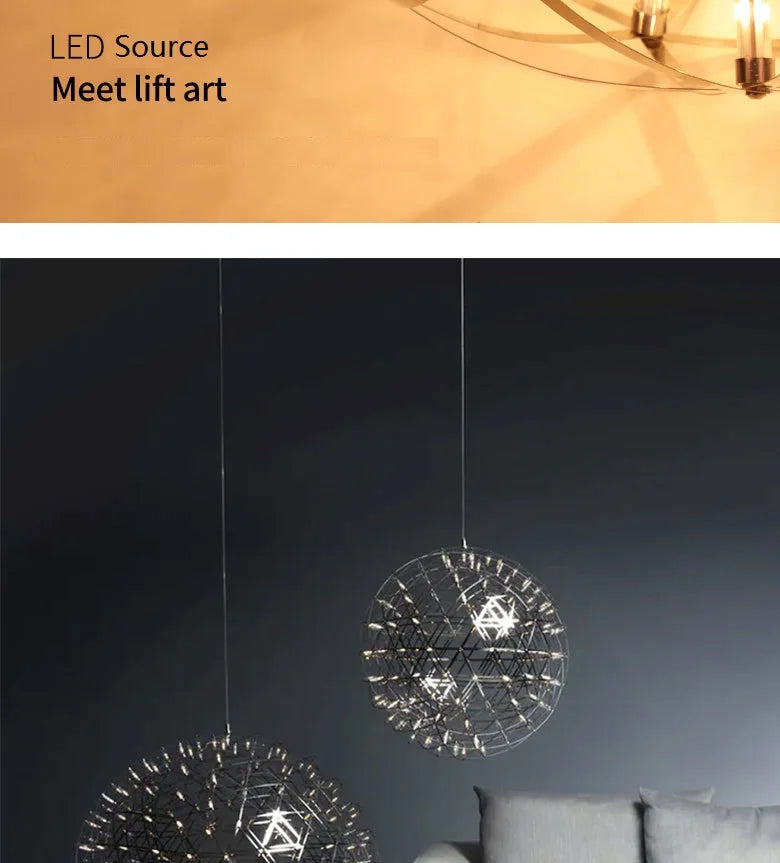 Stainless Steel Led Chandelier Light Shop Spark Ball Full Sky Star Milk Tea Restaurant Exclusive Network Bar Art Decoration Lamp