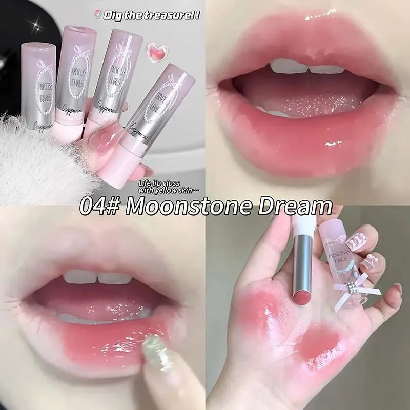 Pink Crystal Mirror Glass Solid Lip Gloss Round Tube Water Light Jelly Lipstick Moisturizing Clear Lip Glaze Nude Brown Lip Tint