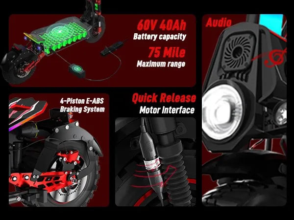 Off-Road 10000W Electric Scooter 60V 40AH 55MPH Accessory Kit Seat Dual Motor US