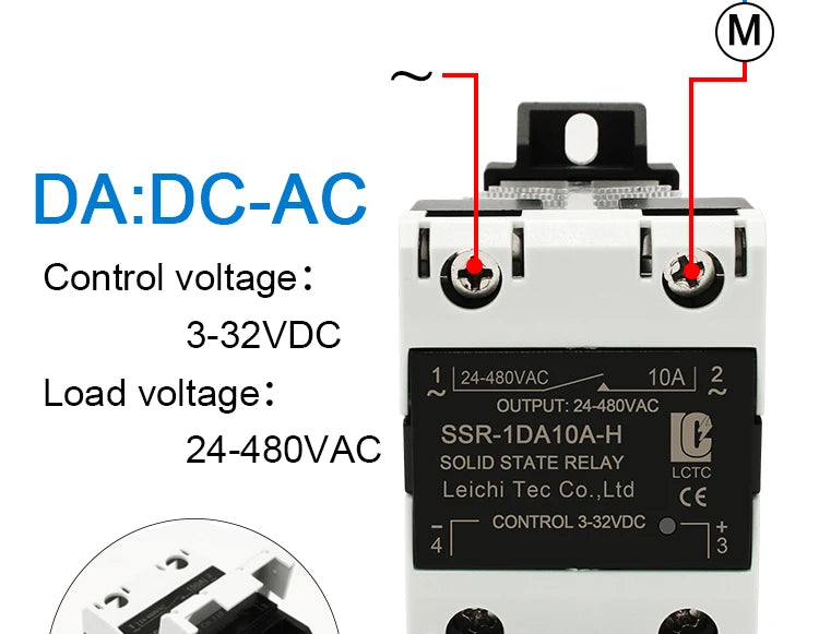 SSR Solid State Relay 24-480VAC Heat Sink Single Phase DIN Rail Mounted 10A 25A 40A 60A 80A 100A 120A DA AA DD Zero Crossing