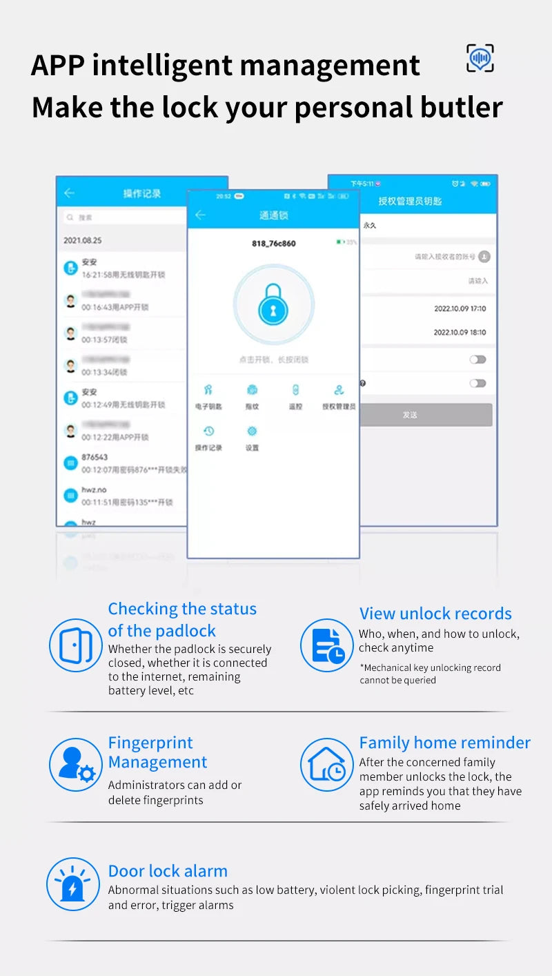 Electronic TTLOCK Fingerprint Padlock Fingerprint Lock App Keyless Biometrics Lock Suit For Suitcases Backpacks Bicycles Lockers