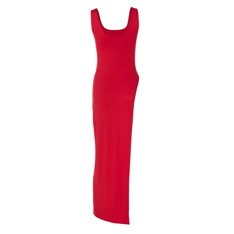 Sexy Sleeveless Side High Split Midi Dress Backless Women's Summer Party Club Streetwear Y2K Style Solid Color