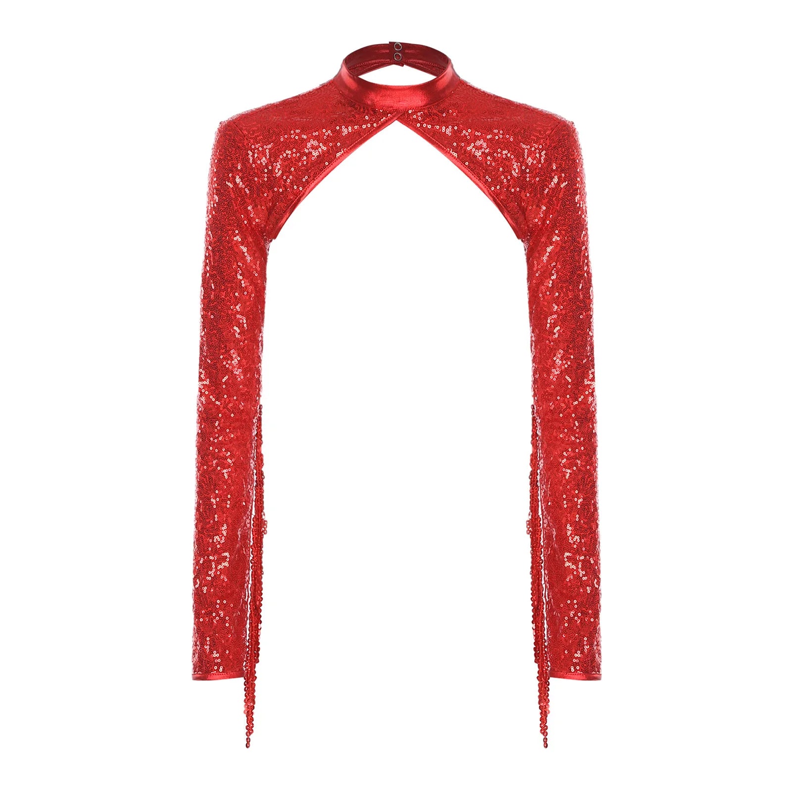 Womens Glitter Sequin Fringe Bolero Long Sleeve with Tassel Allover Sequin Shrugs Shawls Cropped Cardigan for Music Raves Party
