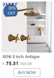 JIENI Bathroom Thermostatic Shower Faucet Set Antique Brass Wall Mounted Rainfall Shower Head W/ Single Handle Control Mixer Tap