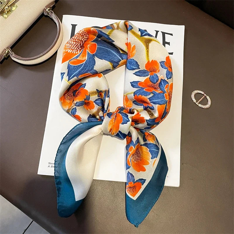 Luxury Brand Silk Square Plaid Scarf Women Satin Neck Hair Tie Band Soft work neckerchife 2024 NEW Hijab Head Female Foulard
