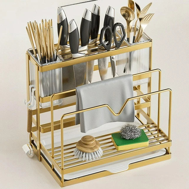 5-in-1 Wall Mounted Kitchen Organizer - Heavy-Duty Stainless Steel Utensil Holder | 20lbs Capacity for Cutting Boards/Knives