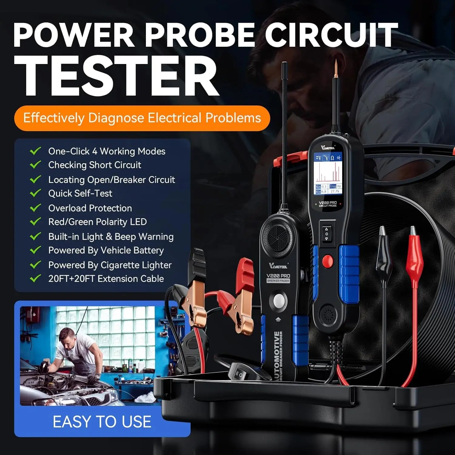 VDIAGTOOL V200PRO Circuit Probe Tester 12V/24V AC/DC Electrical Automotive Electrical System Breaker Finder