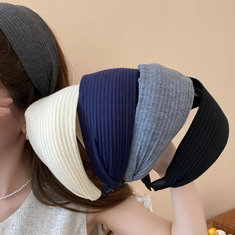 Solid Color Wide Edge Striped Yarn Headband High Head French Gentle Hair Accessory Popular Internet Celebrity Style