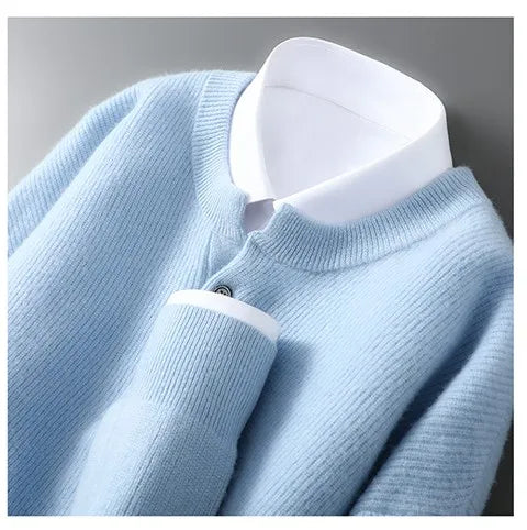MVLYFLRT Men's 100% Merino Wool Round Neck Pullover Sweater Casual Thick Knit Autumn Winter Warm Cashmere Feel Sweater