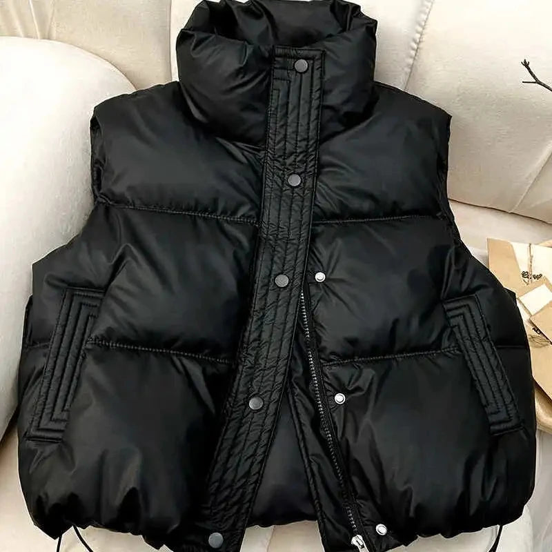 Winter Down Cotton Vest Jacket Women's 2025 New Sleevele Stand Parkas Warm Short Vest Coat Female Waistcoat Overcoat Ladies Tops