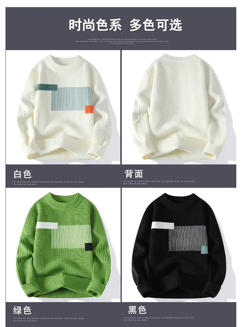 Upgraded Versio Knitted Sweater Fashion Patchwork Knitting Mock Neck Pullovers Autumn Winter Daily Casual Warm Pullover Sweaters