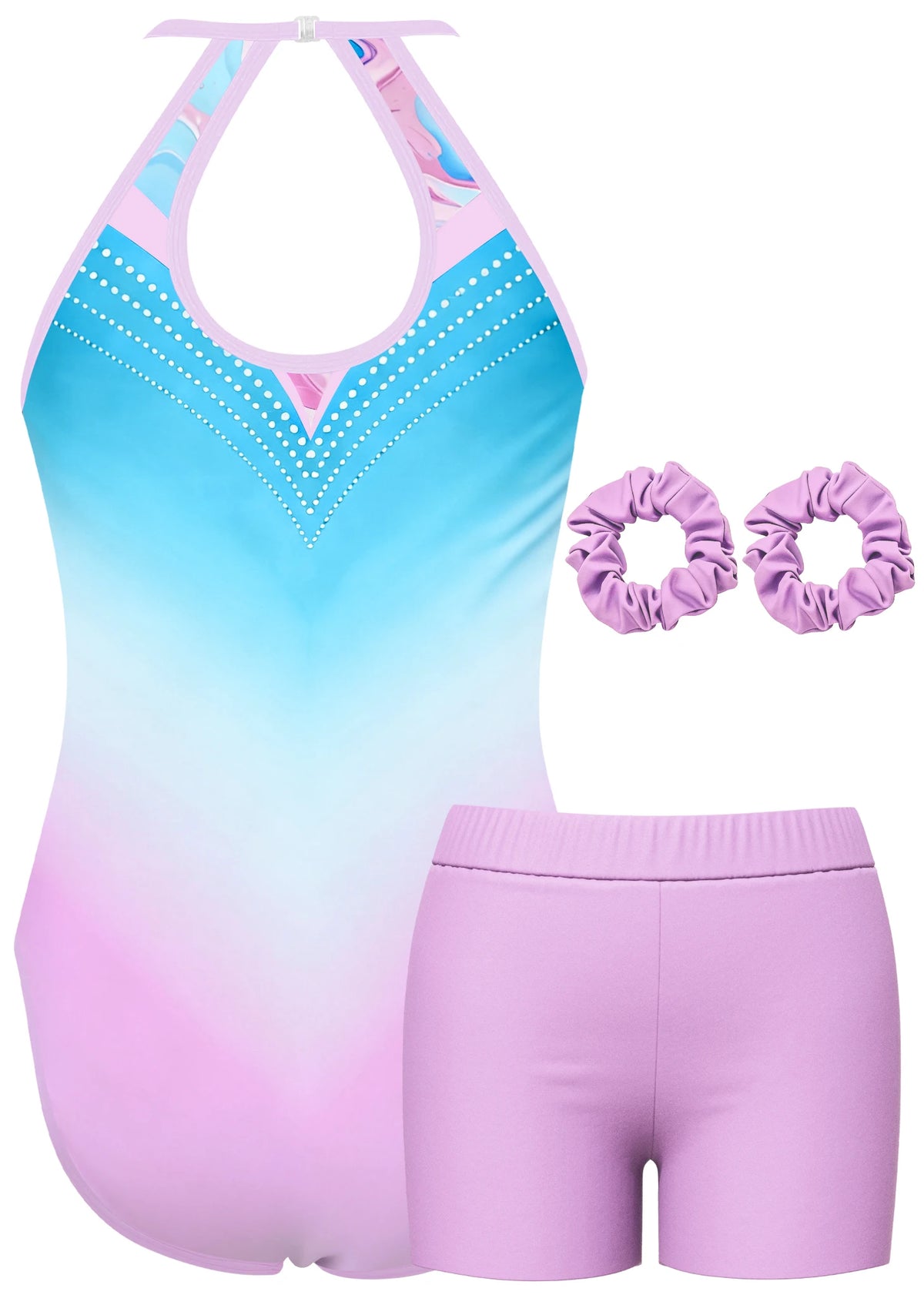Gymnastics Leotard for Girls Athletic Gymnastics Unitard Halter Neck Biketard Tumbling Activewear for Kids No Diamond