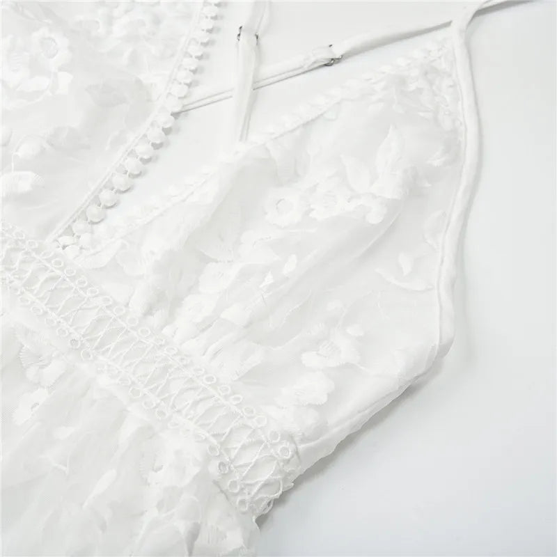New Women Party Lace Flower Backless Mini Dress Summer Sexy Sling Spaghetti straps Deep V Neck Wedding Club Vestidos
