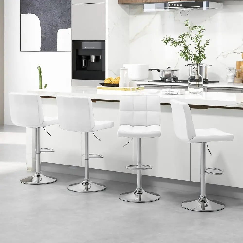 Set of 2 White Adjustable Height Swivel Bar Stools with Backrest, Metal Base for Kitchen Island, Home Bar, Pub