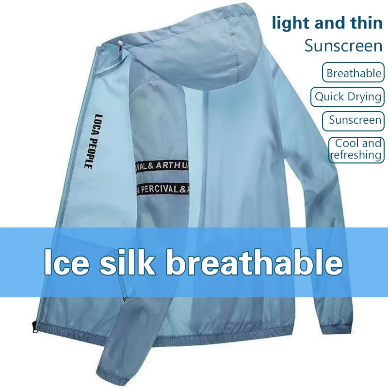 Summer Sun Protection Clothing Men's Casual Waterproof Quick-drying Bicycle Hooded Jacket Plus Size Hiking Thin Skin Windbreaker