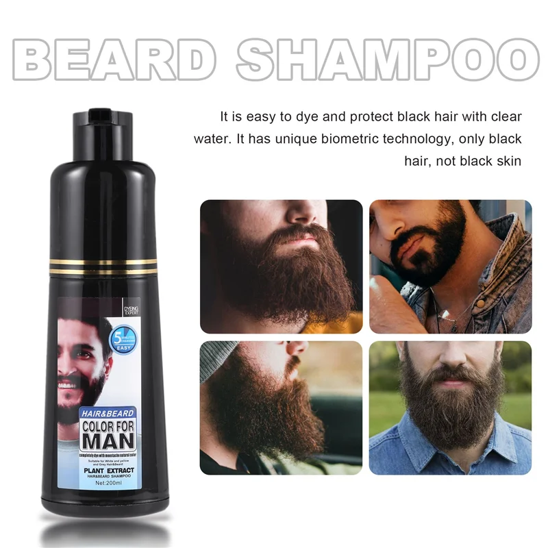 EIEI Permanent Beard Dye Shampoo for Men Beard Dying Removal White Grey Beard Hair Men Beard Shampoo 200ML