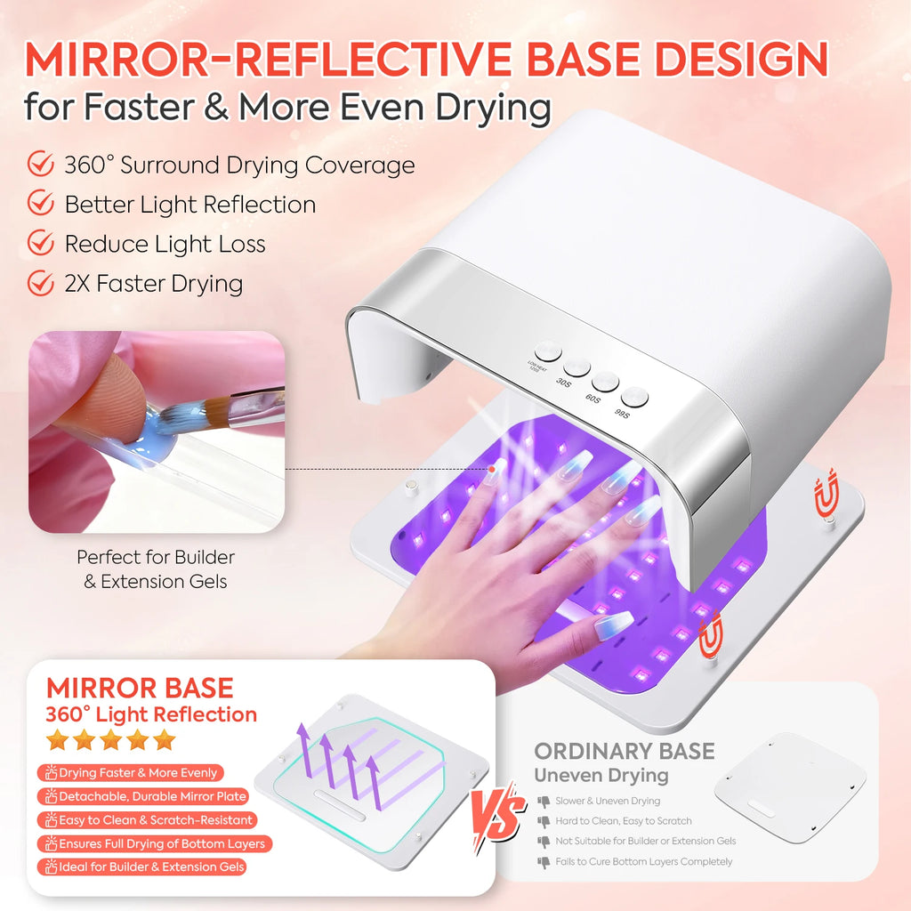168W UV LED Nail Lamp with Smart Sensor, Removable Magnetic Base and 4 Timer Modes for Effortless Gel Curing at Home or Salon Us