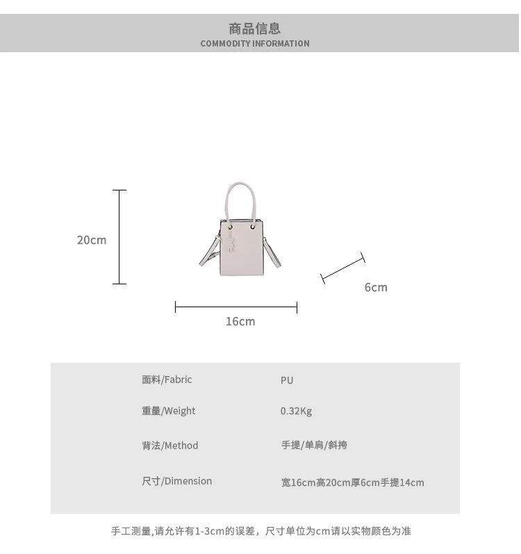 2026 Small Square Bag Women New Handbag Fashion Shoulder Casual Crossbody Solid Color Mobile Phone Bag