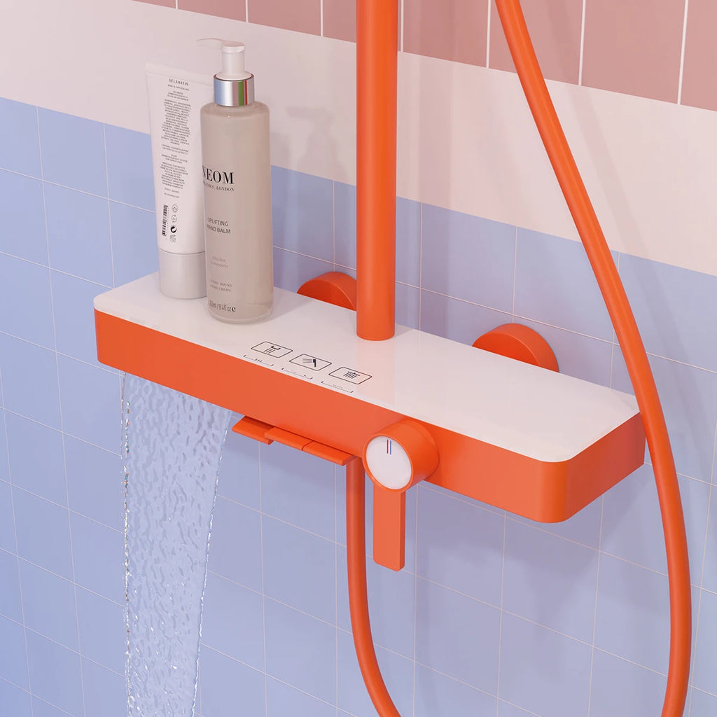 Orange Piano Bathroom Shower Set Waterfall Bathroom Mixer Faucets Rainfall Shower Head Hot Cold Piano Bathroom Shower System
