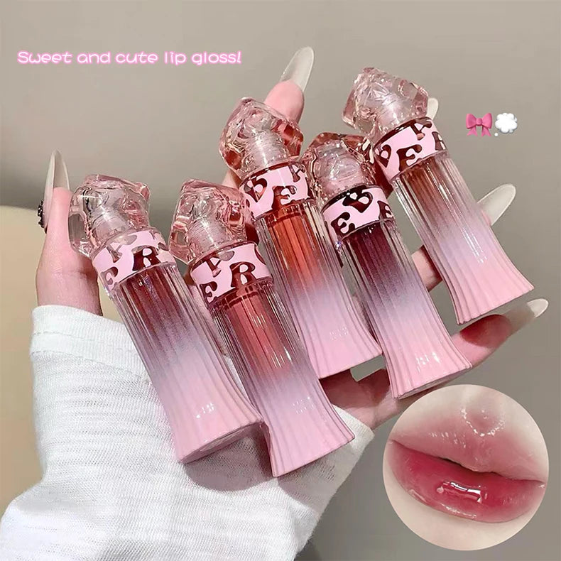 Gege Bear Water Light Lip Llaze Set Mirror Lipstick Lip Gloss, Hydrating Moisturizing, Long Lasting, Gift for Lover