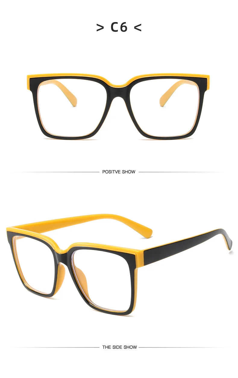 Fashion Double Color Women Cat Eye Glasses Frame Retro TR90 Clear Anti-Blue Light Eyewear Men Optical Blue Yellow Frame