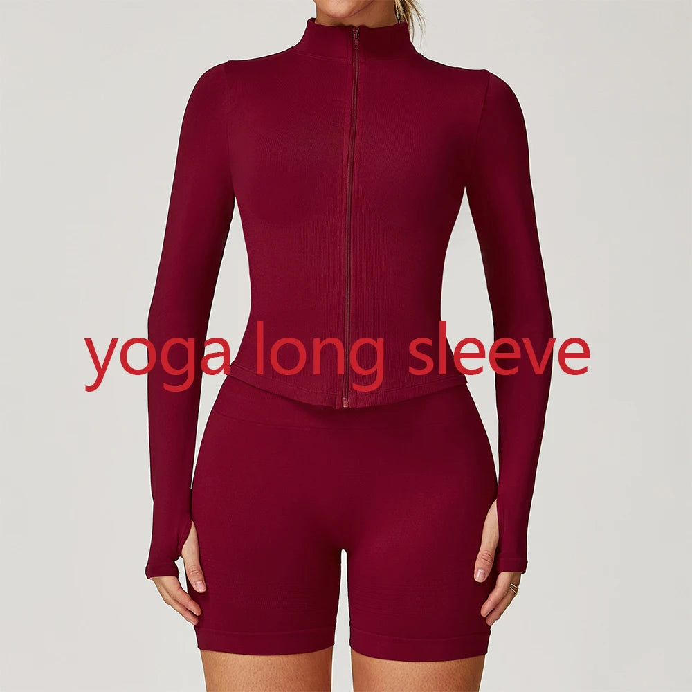 Zipper Yoga Shirts For Women Long Sleeve Seamless Fitness Running Gym Jacket Workout Dry Fit Breathable High Elastic Sports Top