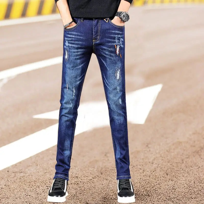 Men's Jeans Luxury Fashion Korean Kpop Washed Brand Boyfriend Men's Slim Denim Jeans Spring Autumn Casual Style Trousers Male